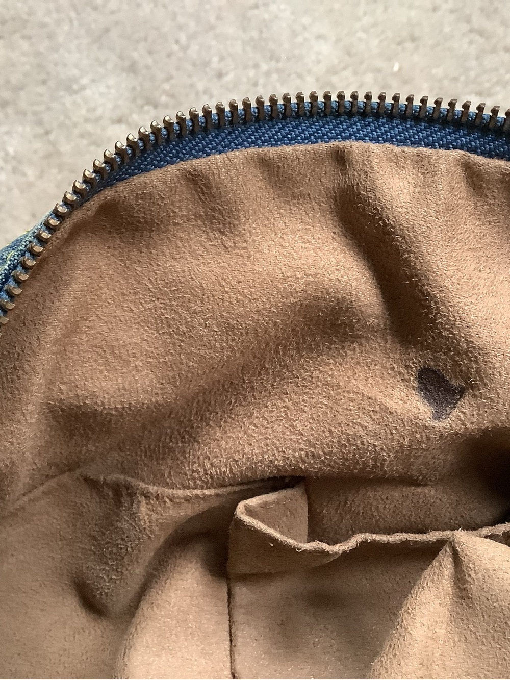 Denim and white, handbag. Red trim.  Signs of use. - Picture 10 of 16